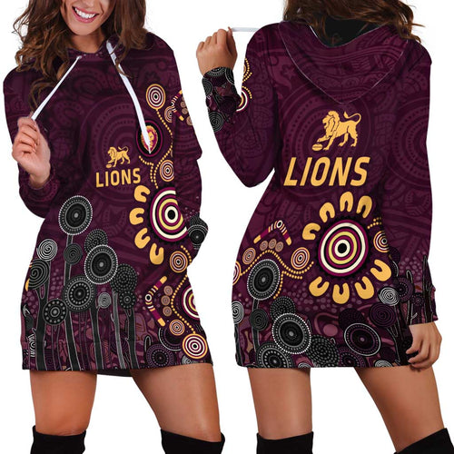 Brisbane Lions Football Hoodie Dress Aboriginal Dot and Spiral Art