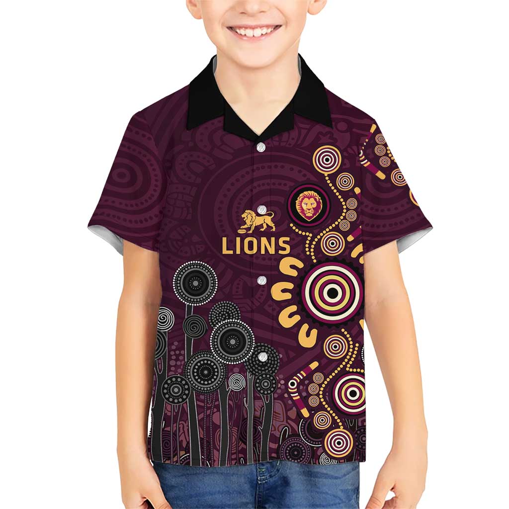 Brisbane Lions Football Kid Hawaiian Shirt Aboriginal Dot and Spiral Art