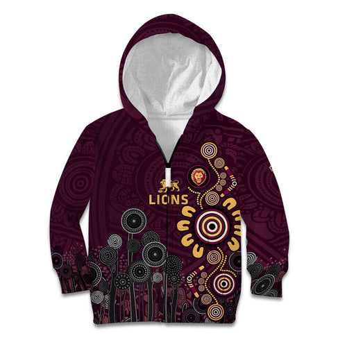 Brisbane Lions Football Kid Hoodie Aboriginal Dot and Spiral Art