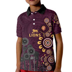 Brisbane Lions Football Kid Polo Shirt Aboriginal Dot and Spiral Art