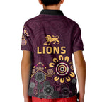 Brisbane Lions Football Kid Polo Shirt Aboriginal Dot and Spiral Art