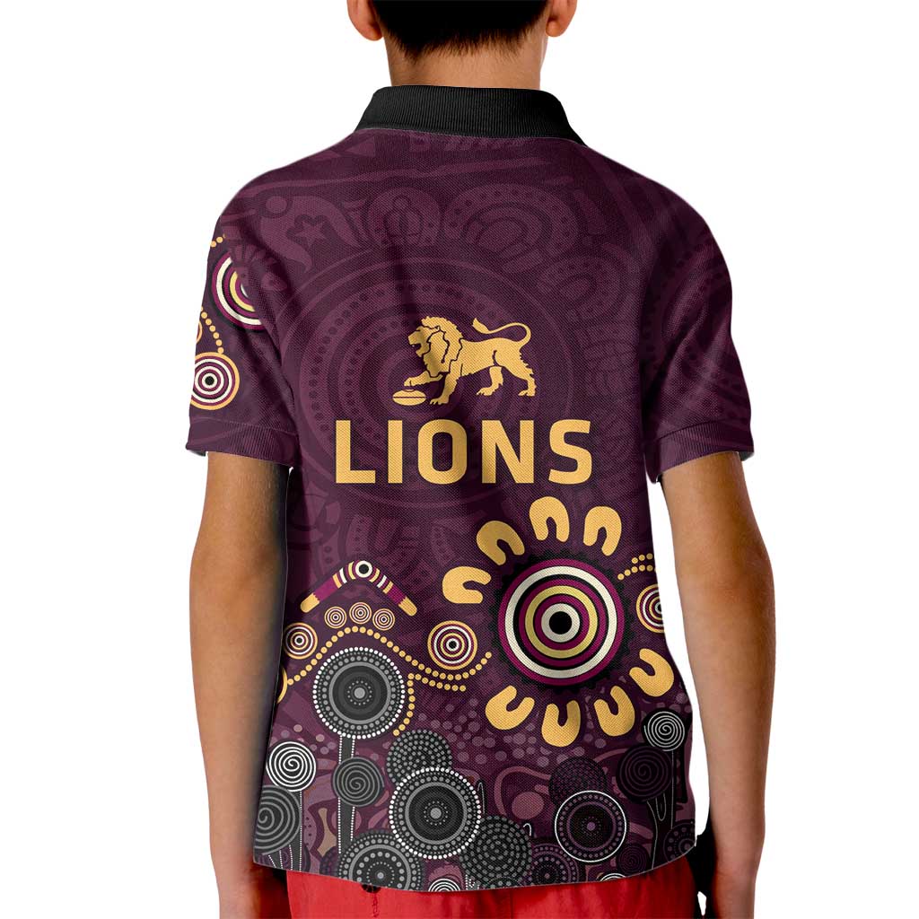 Brisbane Lions Football Kid Polo Shirt Aboriginal Dot and Spiral Art