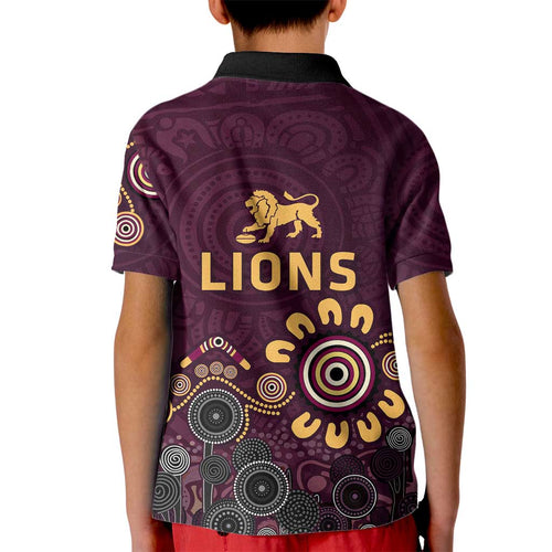 Brisbane Lions Football Kid Polo Shirt Aboriginal Dot and Spiral Art