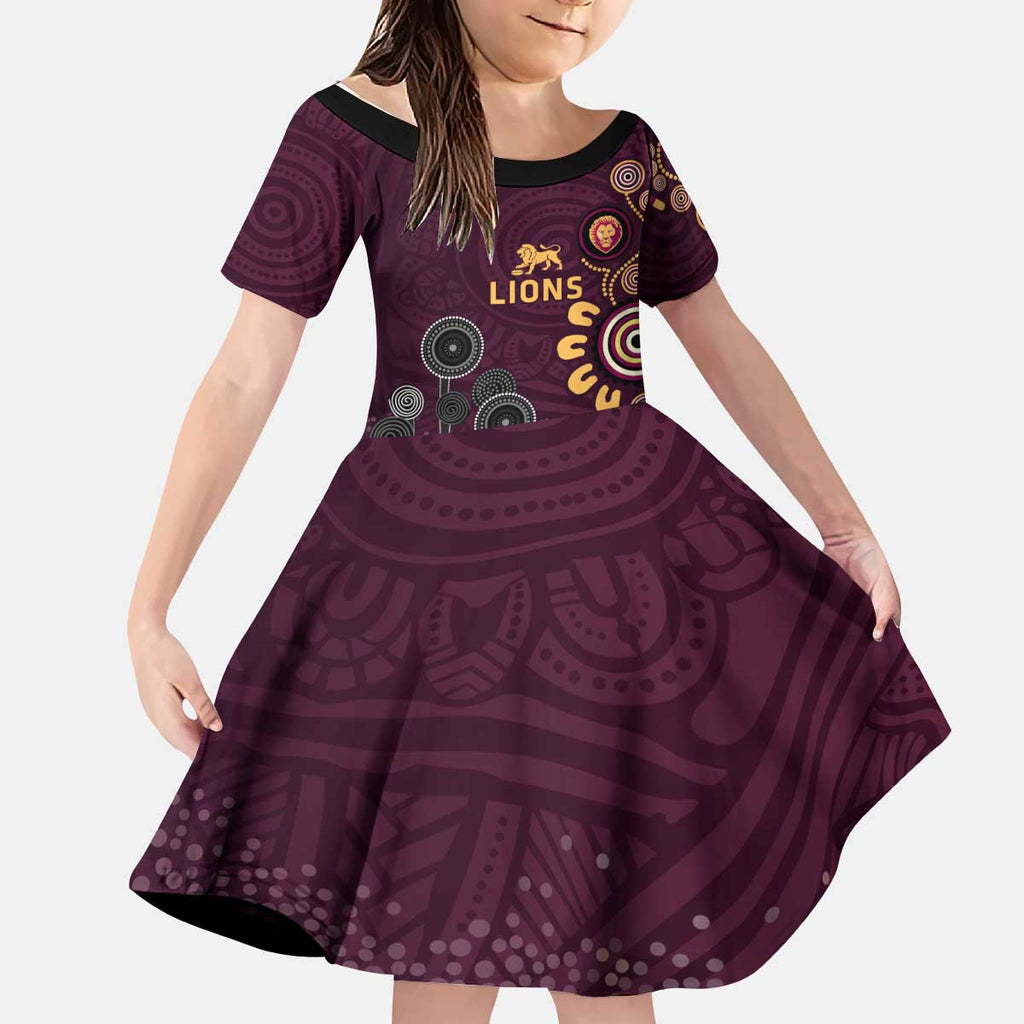 Brisbane Lions Football Kid Short Sleeve Dress Aboriginal Dot and Spiral Art