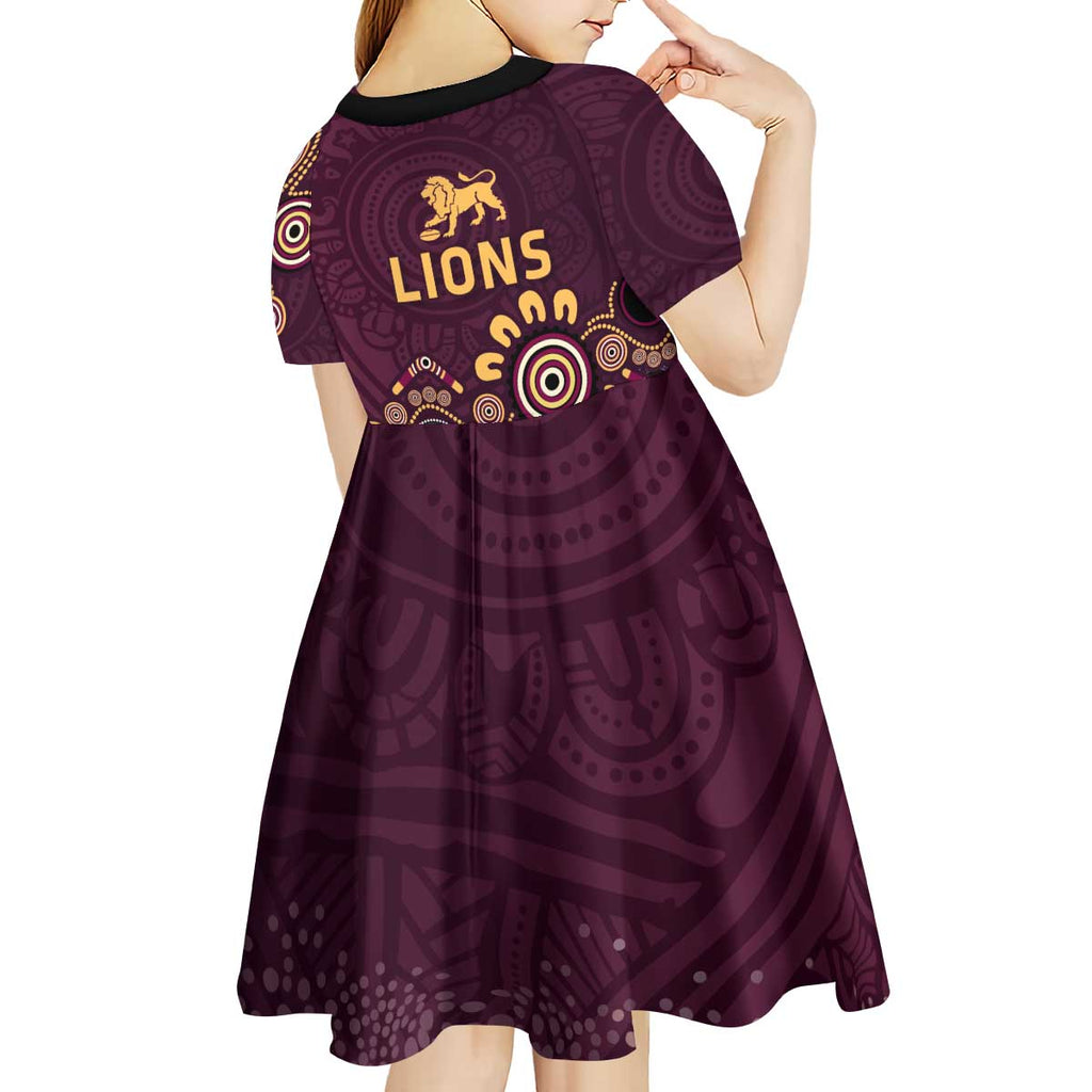 Brisbane Lions Football Kid Short Sleeve Dress Aboriginal Dot and Spiral Art