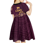 Brisbane Lions Football Kid Short Sleeve Dress Aboriginal Dot and Spiral Art