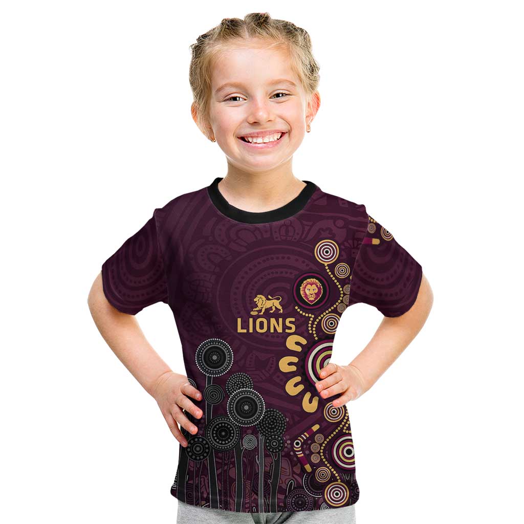 Brisbane Lions Football Kid T Shirt Aboriginal Dot and Spiral Art