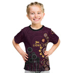 Brisbane Lions Football Kid T Shirt Aboriginal Dot and Spiral Art