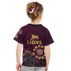 Brisbane Lions Football Kid T Shirt Aboriginal Dot and Spiral Art