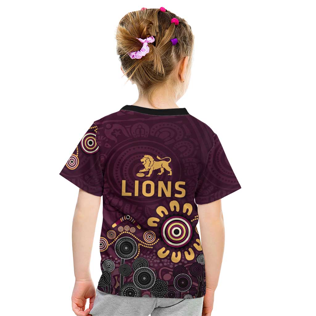 Brisbane Lions Football Kid T Shirt Aboriginal Dot and Spiral Art