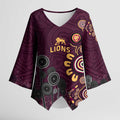 Brisbane Lions Football Kimono Sleeve Blouse Aboriginal Dot and Spiral Art