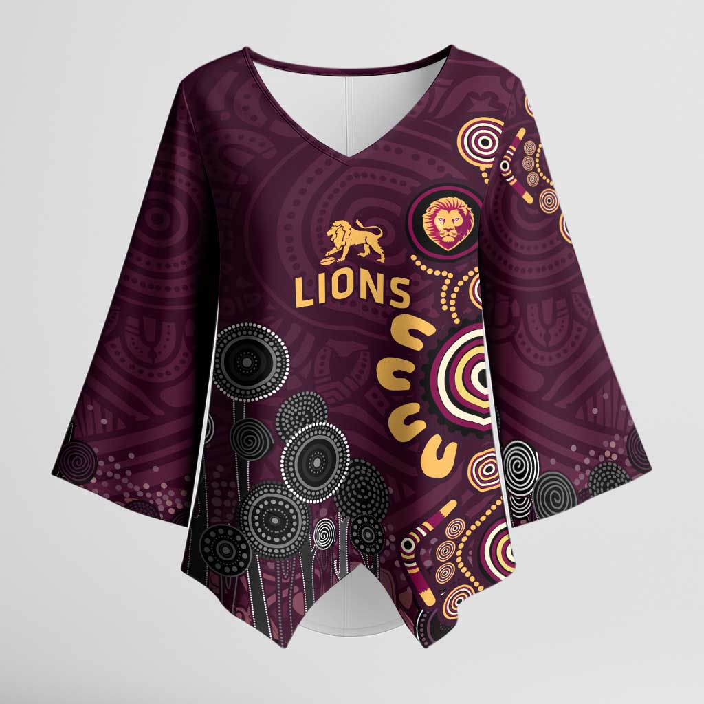Brisbane Lions Football Kimono Sleeve Blouse Aboriginal Dot and Spiral Art