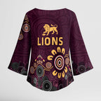 Brisbane Lions Football Kimono Sleeve Blouse Aboriginal Dot and Spiral Art