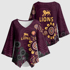 Brisbane Lions Football Kimono Sleeve Blouse Aboriginal Dot and Spiral Art