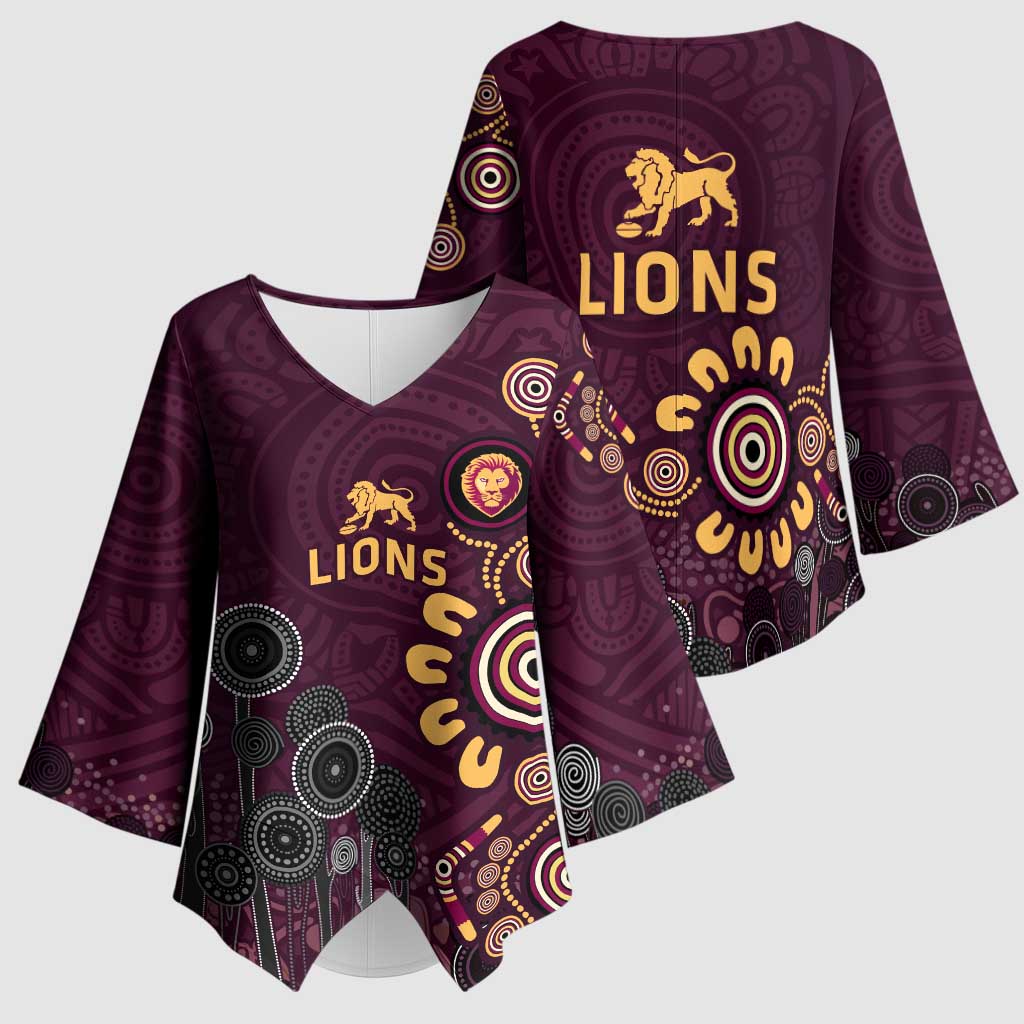 Brisbane Lions Football Kimono Sleeve Blouse Aboriginal Dot and Spiral Art
