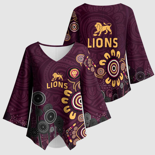 Brisbane Lions Football Kimono Sleeve Blouse Aboriginal Dot and Spiral Art