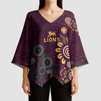 Brisbane Lions Football Kimono Sleeve Blouse Aboriginal Dot and Spiral Art