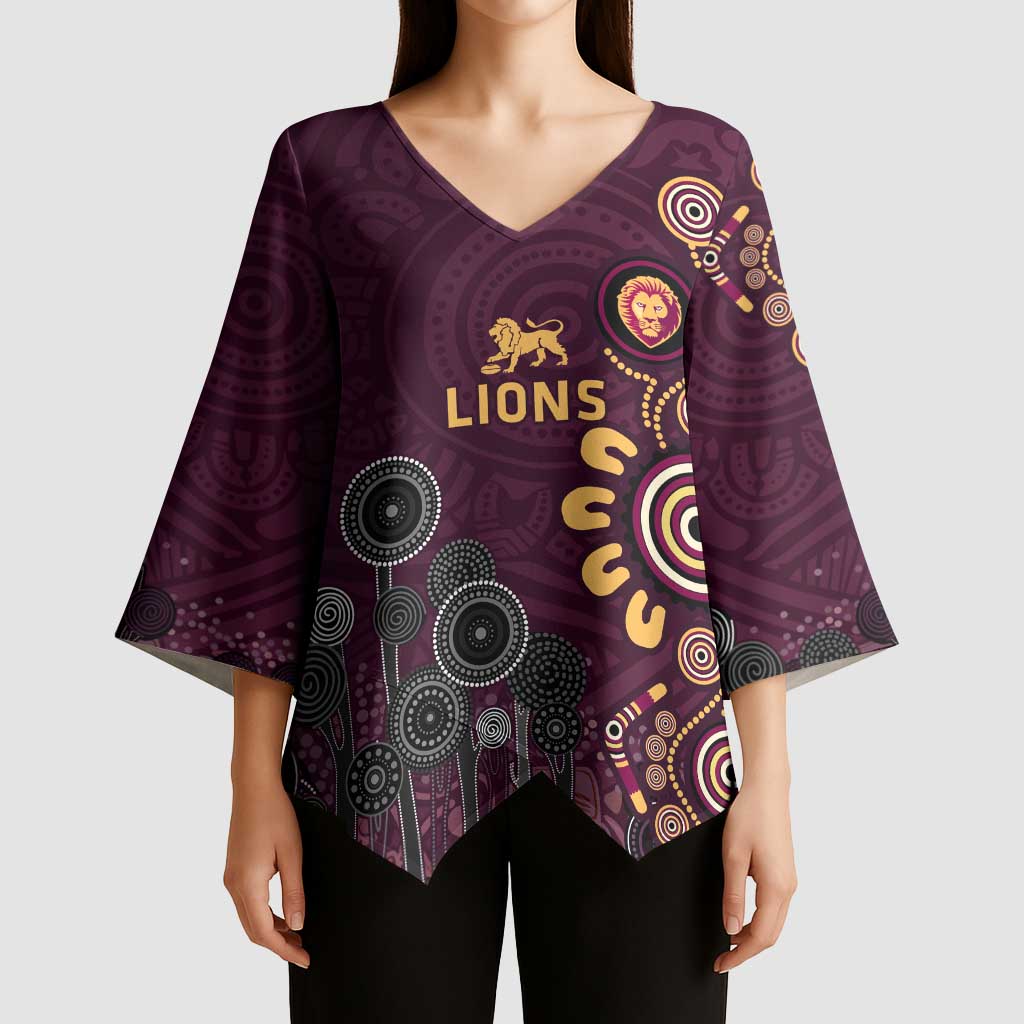 Brisbane Lions Football Kimono Sleeve Blouse Aboriginal Dot and Spiral Art