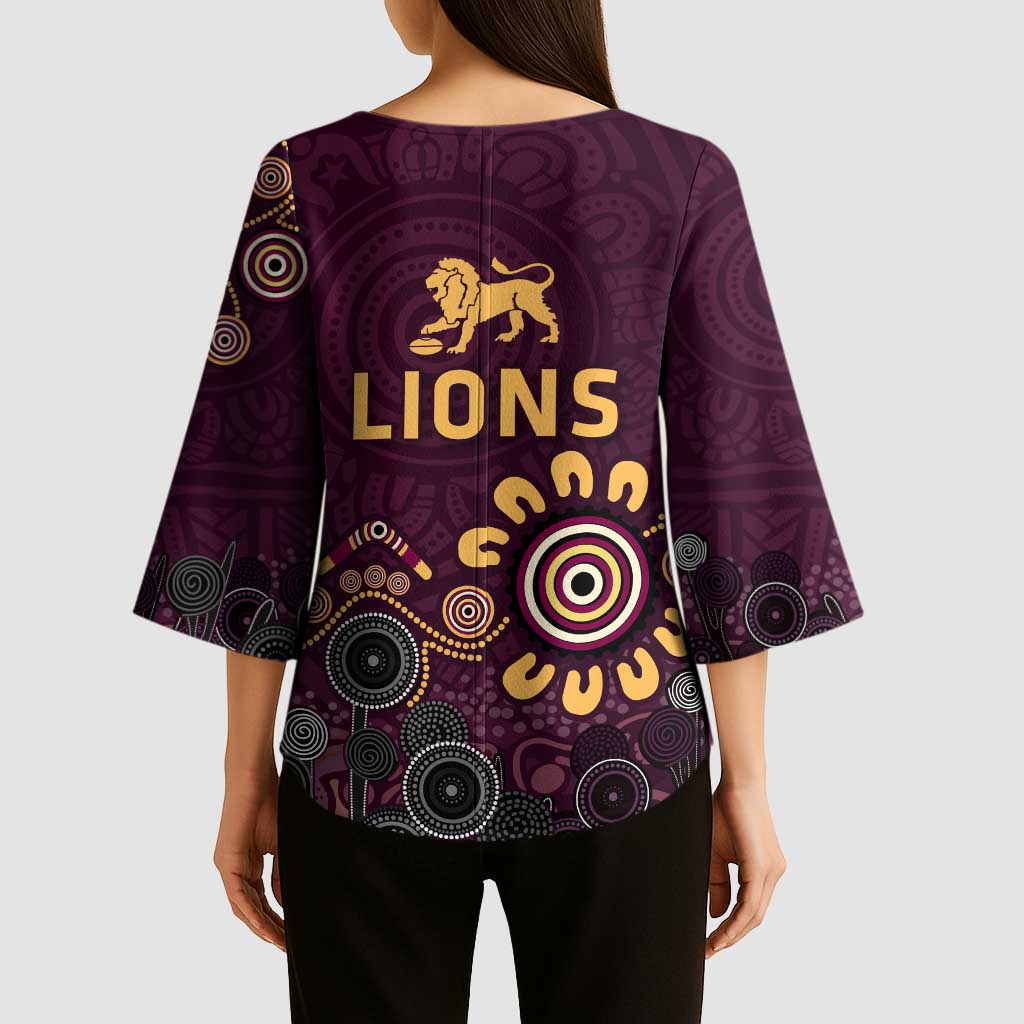 Brisbane Lions Football Kimono Sleeve Blouse Aboriginal Dot and Spiral Art