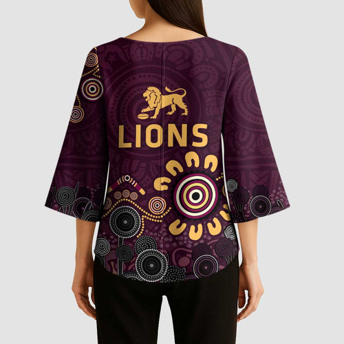 Brisbane Lions Football Kimono Sleeve Blouse Aboriginal Dot and Spiral Art