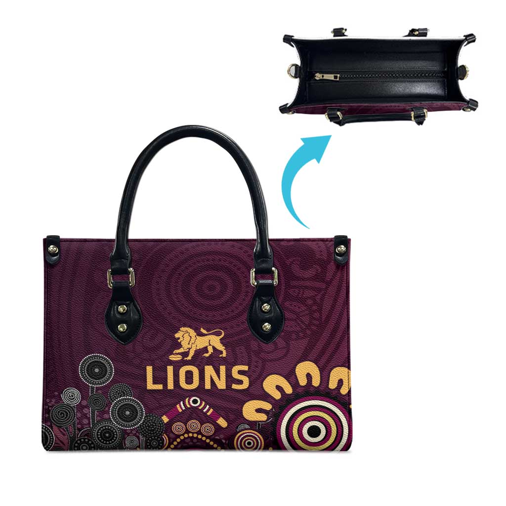 Brisbane Lions Football Leather Bag Aboriginal Dot and Spiral Art