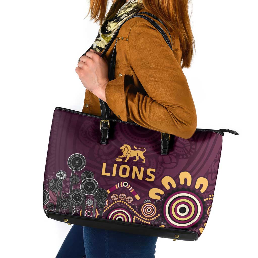 Brisbane Lions Football Leather Tote Bag Aboriginal Dot and Spiral Art
