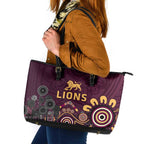 Brisbane Lions Football Leather Tote Bag Aboriginal Dot and Spiral Art