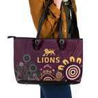 Brisbane Lions Football Leather Tote Bag Aboriginal Dot and Spiral Art