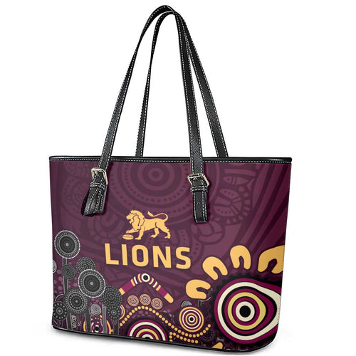 Brisbane Lions Football Leather Tote Bag Aboriginal Dot and Spiral Art