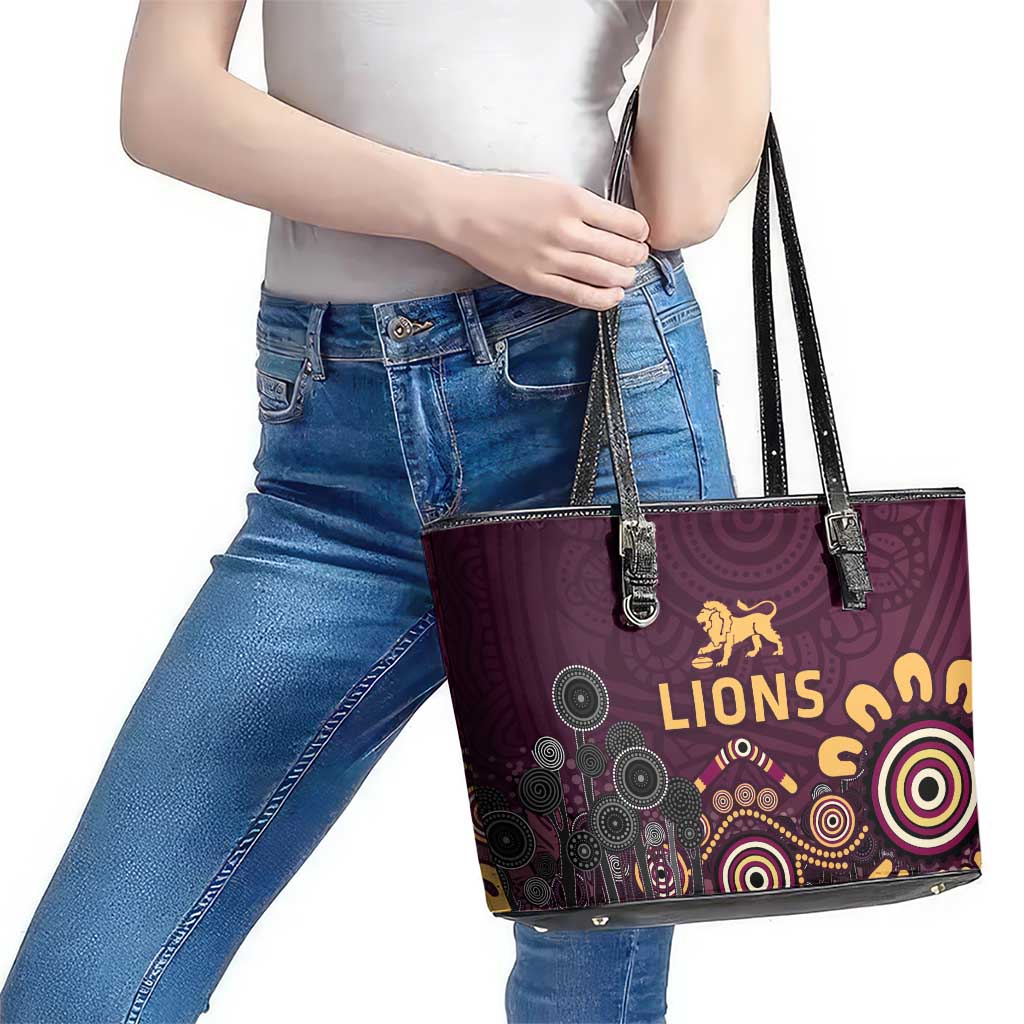 Brisbane Lions Football Leather Tote Bag Aboriginal Dot and Spiral Art