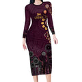 Brisbane Lions Football Long Sleeve Bodycon Dress Aboriginal Dot and Spiral Art