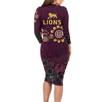 Brisbane Lions Football Long Sleeve Bodycon Dress Aboriginal Dot and Spiral Art