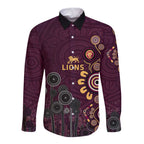 Brisbane Lions Football Long Sleeve Button Shirt Aboriginal Dot and Spiral Art