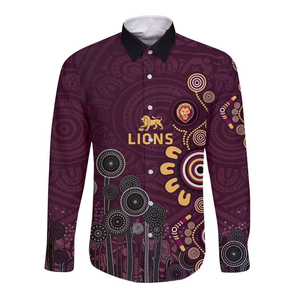 Brisbane Lions Football Long Sleeve Button Shirt Aboriginal Dot and Spiral Art