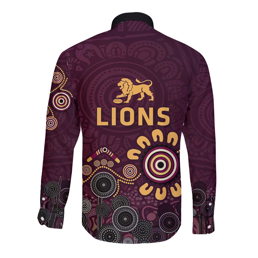 Brisbane Lions Football Long Sleeve Button Shirt Aboriginal Dot and Spiral Art