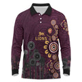 Brisbane Lions Football Long Sleeve Polo Shirt Aboriginal Dot and Spiral Art