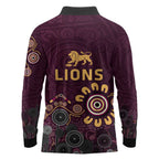 Brisbane Lions Football Long Sleeve Polo Shirt Aboriginal Dot and Spiral Art