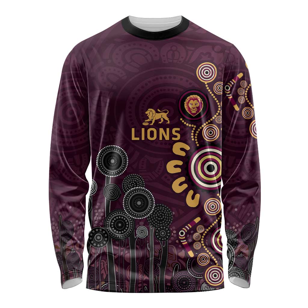 Brisbane Lions Football Long Sleeve Shirt Aboriginal Dot and Spiral Art