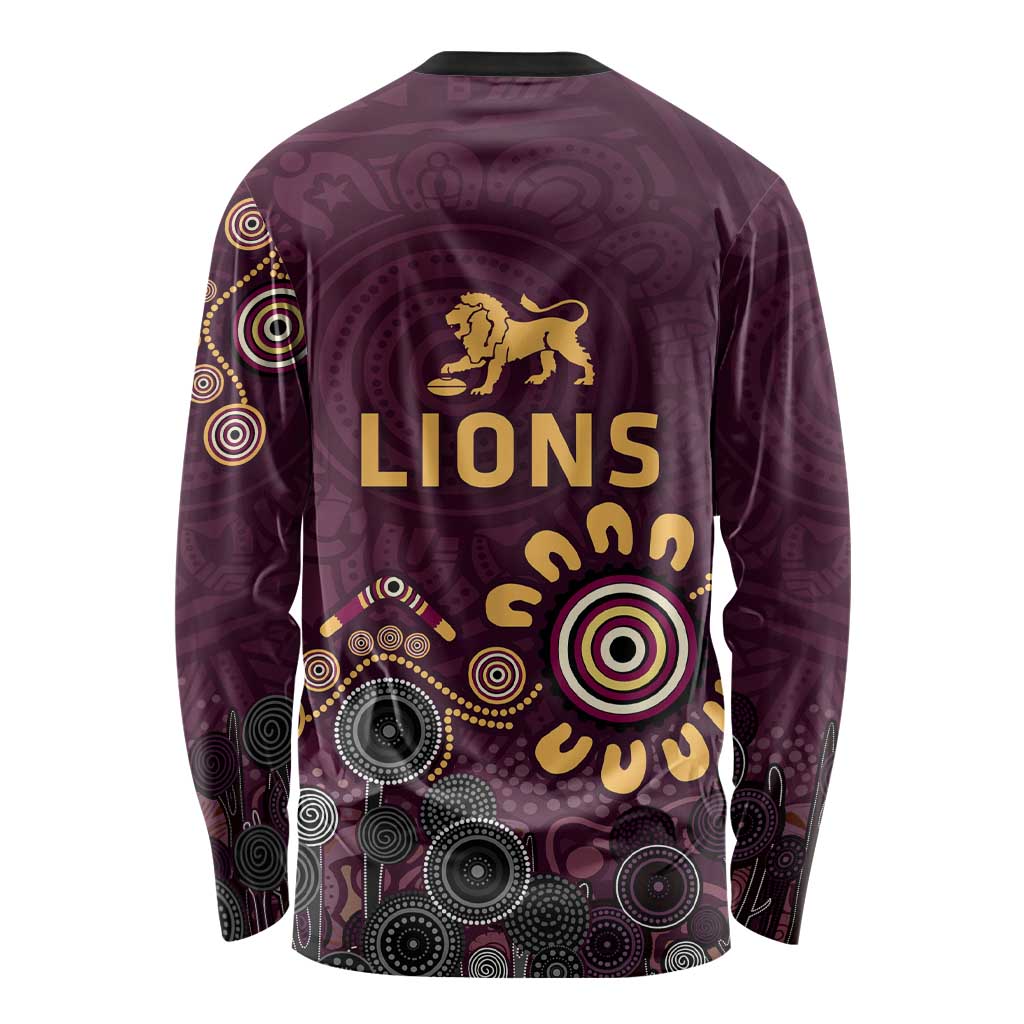 Brisbane Lions Football Long Sleeve Shirt Aboriginal Dot and Spiral Art