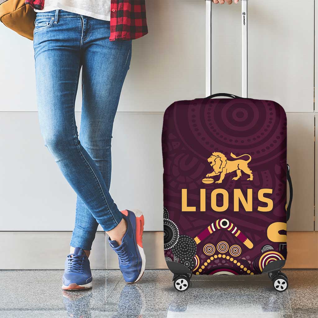 Brisbane Lions Football Luggage Cover Aboriginal Dot and Spiral Art