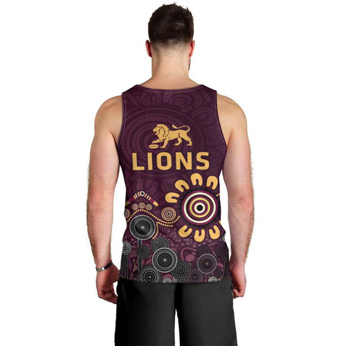 Brisbane Lions Football Men Tank Top Aboriginal Dot and Spiral Art