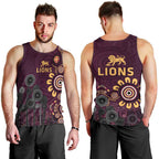 Brisbane Lions Football Men Tank Top Aboriginal Dot and Spiral Art
