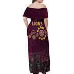 Brisbane Lions Football Off Shoulder Maxi Dress Aboriginal Dot and Spiral Art