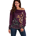 Brisbane Lions Football Off Shoulder Sweater Aboriginal Dot and Spiral Art