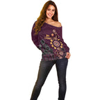 Brisbane Lions Football Off Shoulder Sweater Aboriginal Dot and Spiral Art