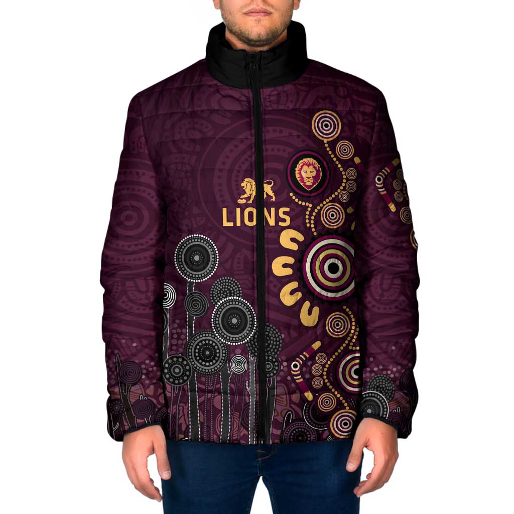 Brisbane Lions Football Padded Jacket Aboriginal Dot and Spiral Art
