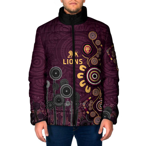 Brisbane Lions Football Padded Jacket Aboriginal Dot and Spiral Art