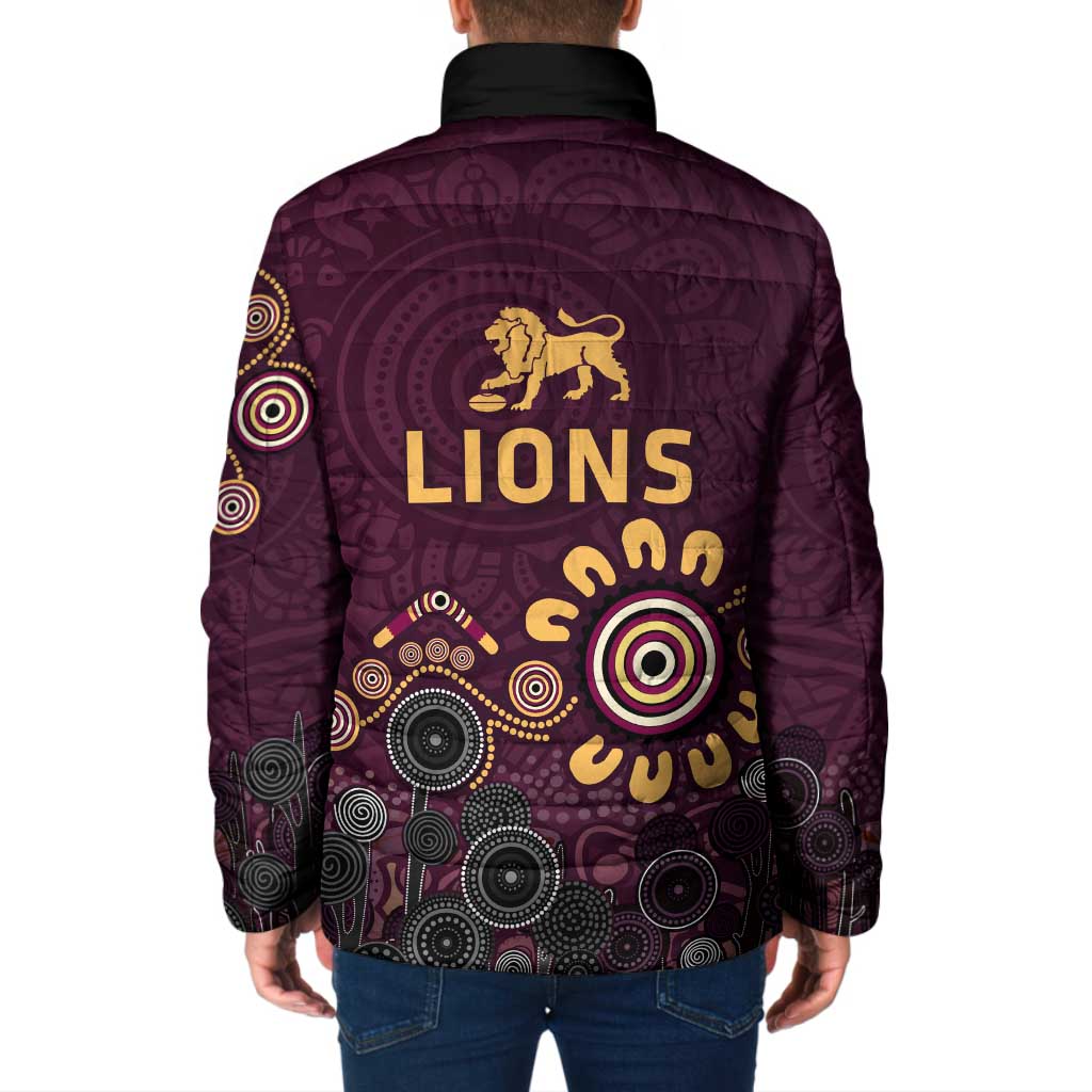 Brisbane Lions Football Padded Jacket Aboriginal Dot and Spiral Art