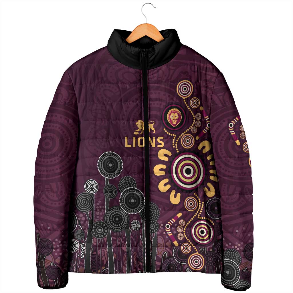 Brisbane Lions Football Padded Jacket Aboriginal Dot and Spiral Art