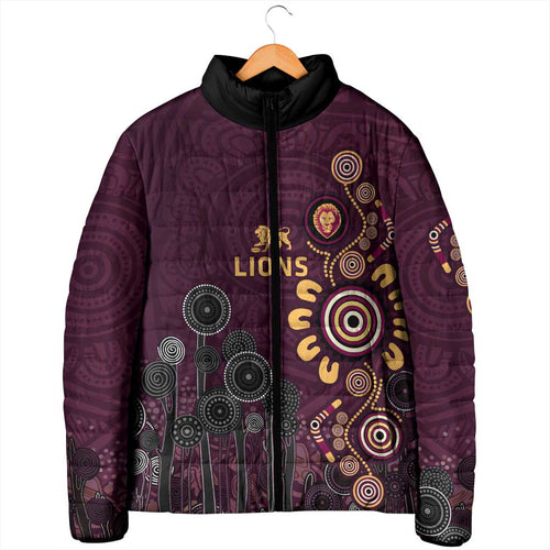 Brisbane Lions Football Padded Jacket Aboriginal Dot and Spiral Art